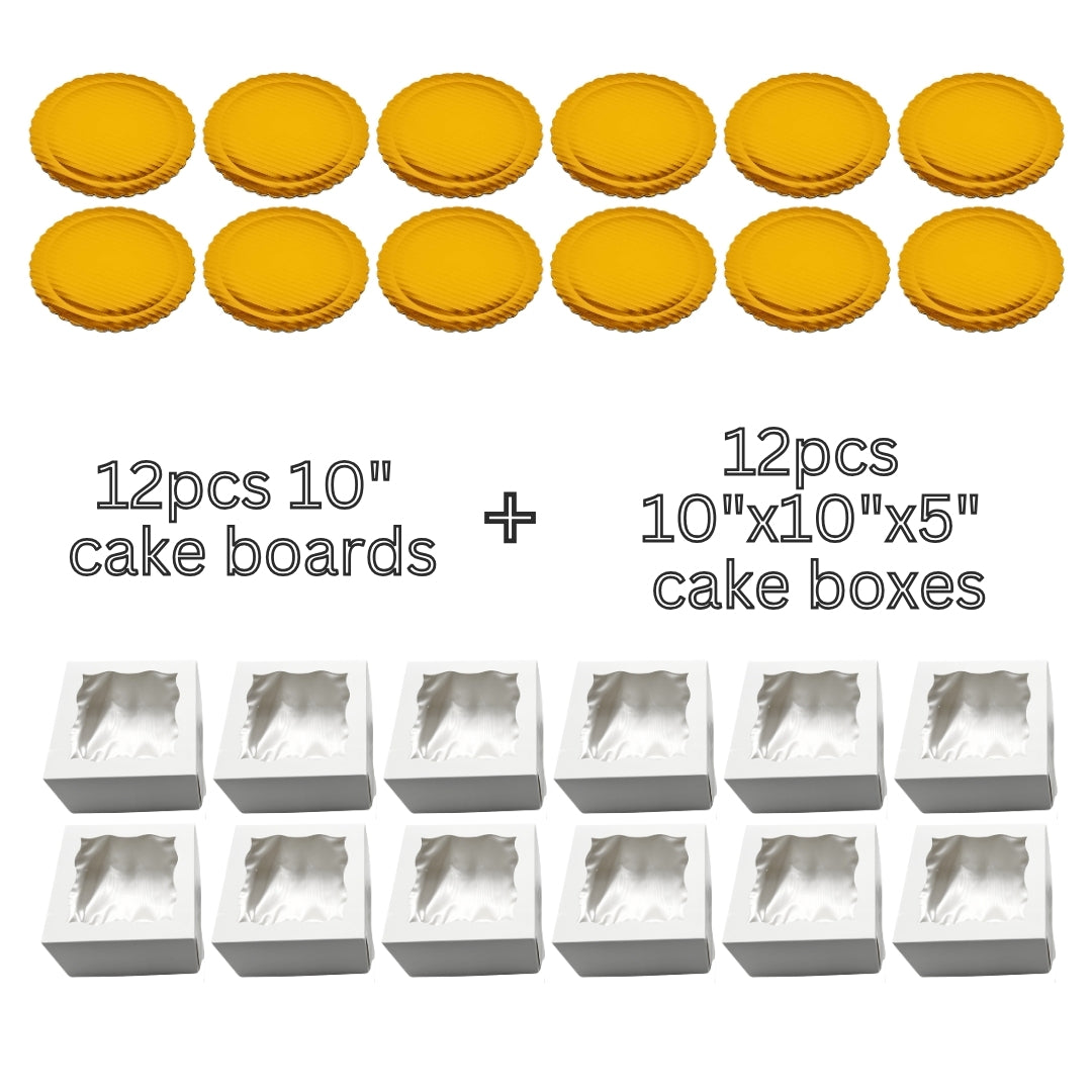 10" Cake Box & Board Bundle (12 boards+12 boxes)