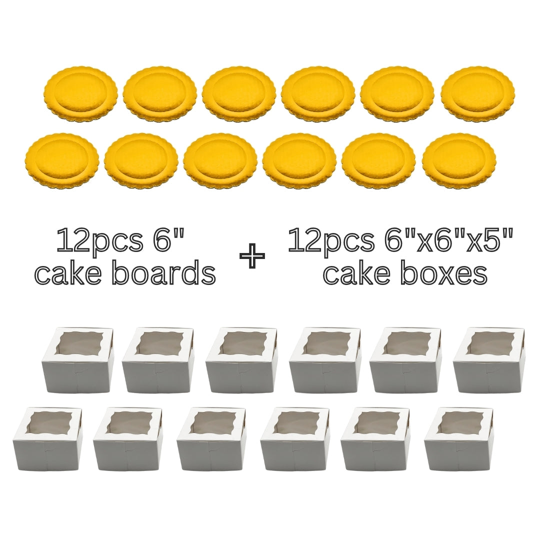 6" Cake Box & Board Bundle (12 boards+12 boxes)