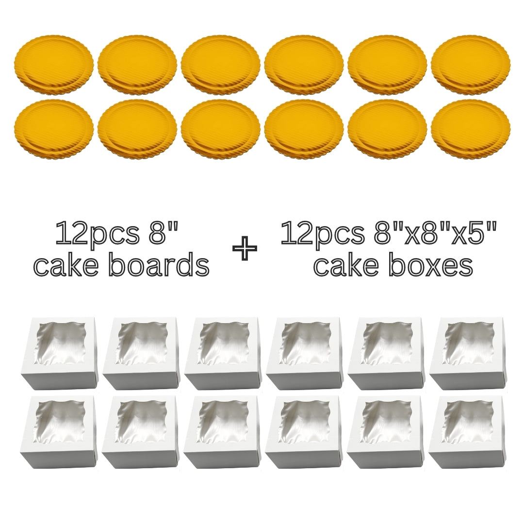 8" Cake Box & Board Bundle (12 boards+12 boxes)